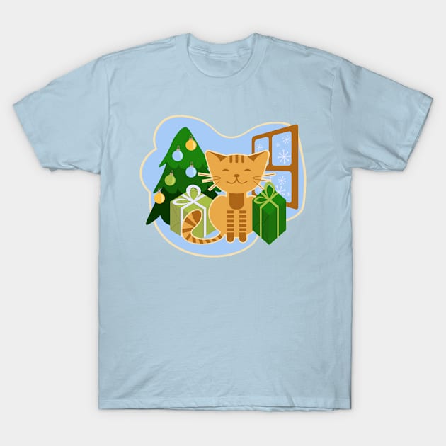 Christmas cat at home near Christmas tree T-Shirt by Cute-Design